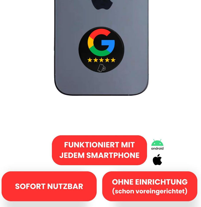 Google Bewertungssticker Schwarz mit NFC Smart-Technik (30mm, Epoxy-Beschichtung) – Wir richten Ihren Sticker ein! Erhalten Sie mehr Rezensionen - Aspira Home