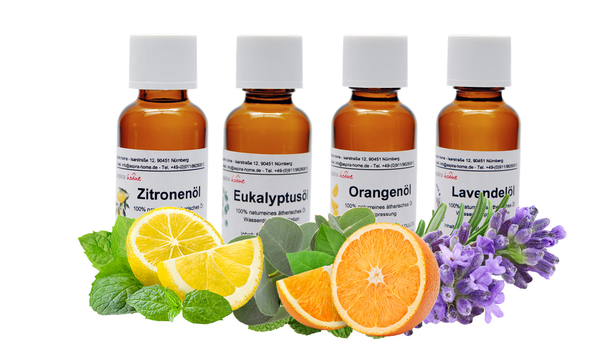 4er Set Duftöle (1x Lavendel, 1x Orange, 1x Zitrone, 1x Eukalyptus)