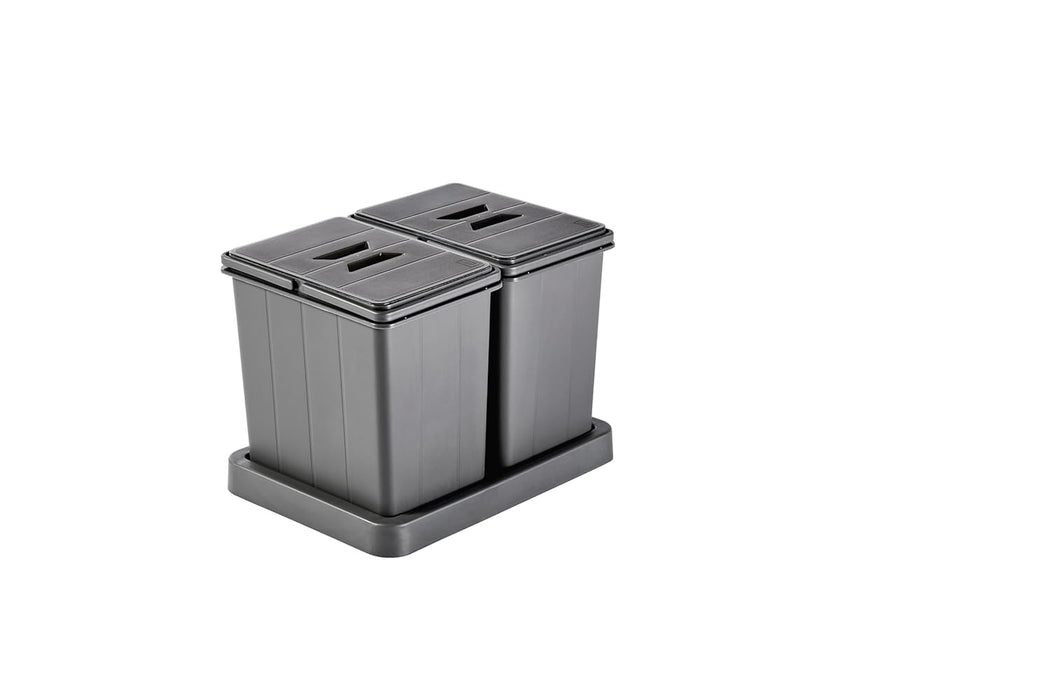 Aspira Modularer Mülleimer für Schublade, Abfallsammler „Müllomatic MODUL 2“ | Kunststoffbehälter mit montierbarer Basis | Volumen: 2x7,5L | Mülltrennsystem | Höhe 298mm (MODUL 2)