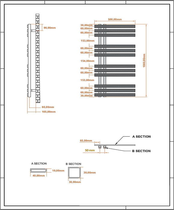 ROSY Badheizkörper verchromt mit Mittelanschluss