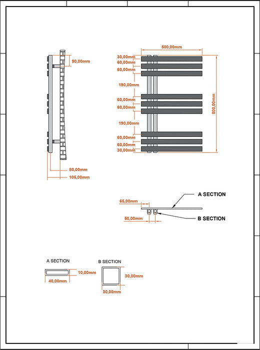 ROSY Badheizkörper weiss mit leichter rauer Oberfläche Mittelanschluss