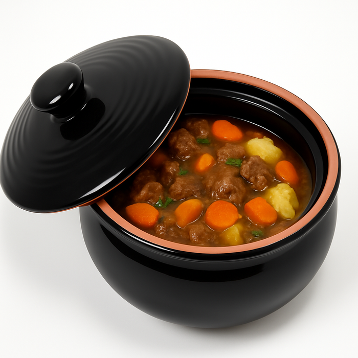 Aspira Home - Schmortopf, Tontopf, Güvec Topf, Bräter, Kochtopf aus Naturton - Schwarz glasiert mit Deckel - 24cm x 12cm - ca. 2 Liter Volumen