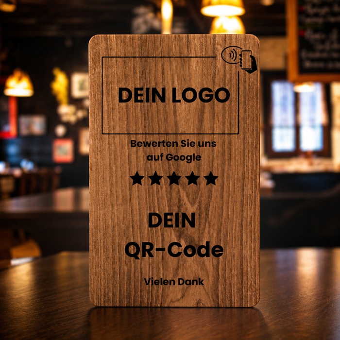 Aspira Home HOLZ NFC Google Bewertungskarten MIT LOGO Voreingerichtet für Sofortigen Einsatz