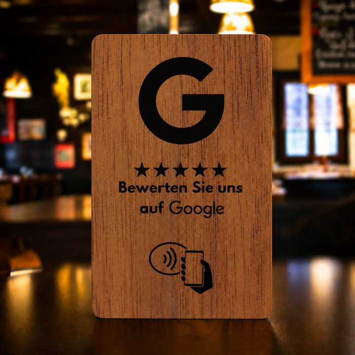 Aspira Home HOLZ NFC Google Bewertungskarten OHNE LOGO Voreingerichtet für Sofortigen Einsatz