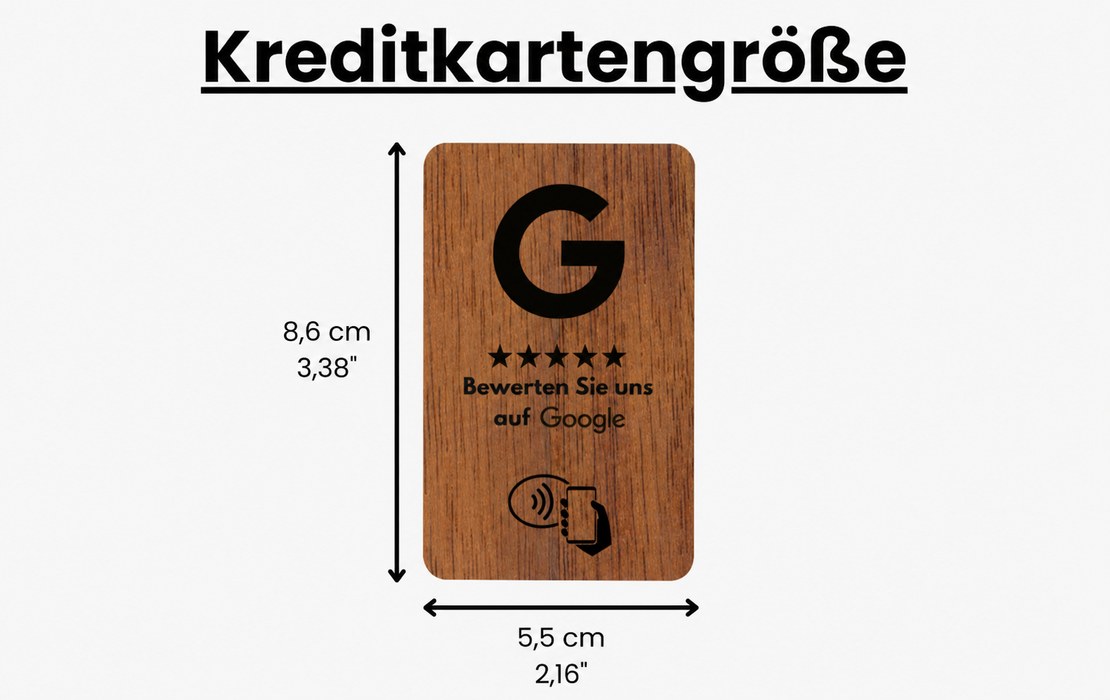 Aspira Home HOLZ NFC Google Bewertungskarten OHNE LOGO Voreingerichtet für Sofortigen Einsatz
