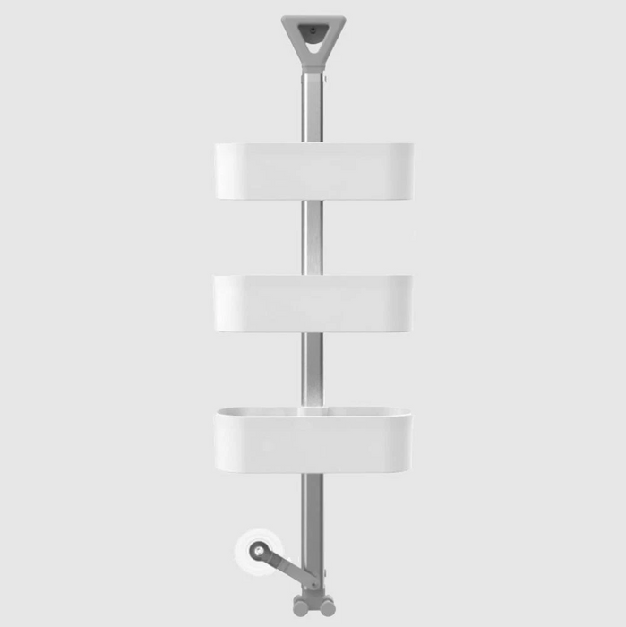 Aspira Home 3-stufiges Duschregal – Duschablage mit einzeln verstellbaren Ablagen, rostfreier Metallstange, Rasiererhalter, Spritzschutz & Haken, Weiß oder Transparent