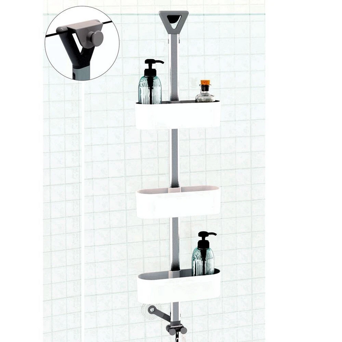 Aspira Home 3-stufiges Duschregal – Duschablage mit einzeln verstellbaren Ablagen, rostfreier Metallstange, Rasiererhalter, Spritzschutz & Haken, Weiß oder Transparent
