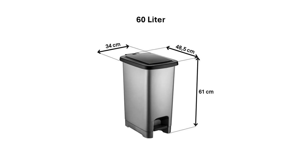punkto. 60L Tretmülleimer mit Deckel – Slim Design – BPA-freier Kunststoff – Anthrazit mit schwarzem Deckel – Abfalleimer mit Fußpedal & Beutelhalterung für Küche, Bad & Büro