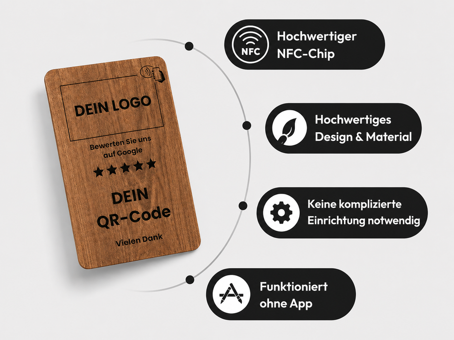 Aspira Home HOLZ NFC Google Bewertungskarten MIT LOGO Voreingerichtet für Sofortigen Einsatz