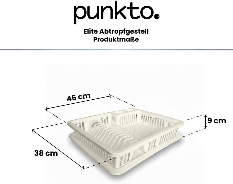 punkto. Elite Abtropfgestell für Geschirr – 46x38x9 cm – Spülmaschinenfest – BPA-frei – Kunststoff Geschirrständer mit Abtropfschale – Weiß