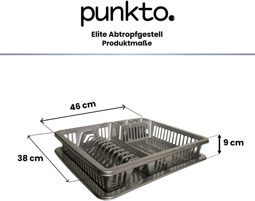 punkto. Elite Abtropfgestell für Geschirr – 46x38x9 cm – Spülmaschinenfest – BPA-frei – Kunststoff Geschirrständer mit Abtropfschale – Grau