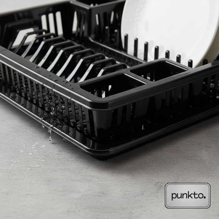 punkto. Elite Abtropfgestell für Geschirr – 46x38x9 cm – Spülmaschinenfest – BPA-frei – Kunststoff Geschirrständer mit Abtropfschale – Schwarz