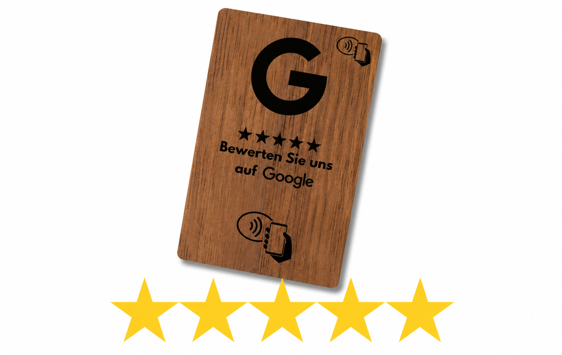 Aspira Home HOLZ NFC Google Bewertungskarten OHNE LOGO Voreingerichtet für Sofortigen Einsatz
