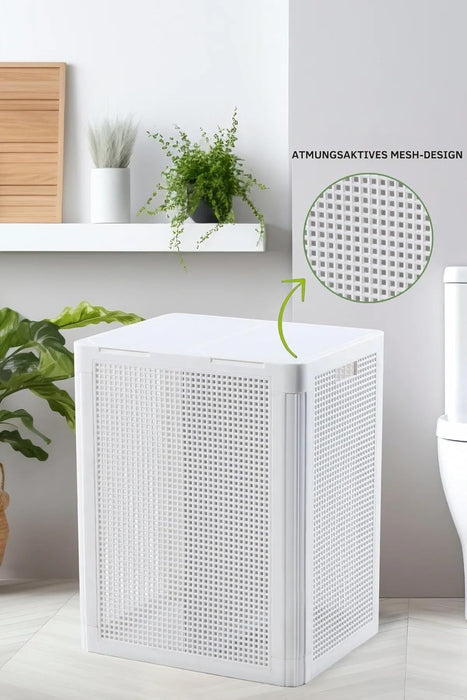 punkto. Smartdual Wäschekorb mit 2 Kammern – 84L – Wäschetrenner mit getrennten Deckeln – Moderner Wäschesammler mit Tragegriffen – Einfacher Aufbau – Weiß