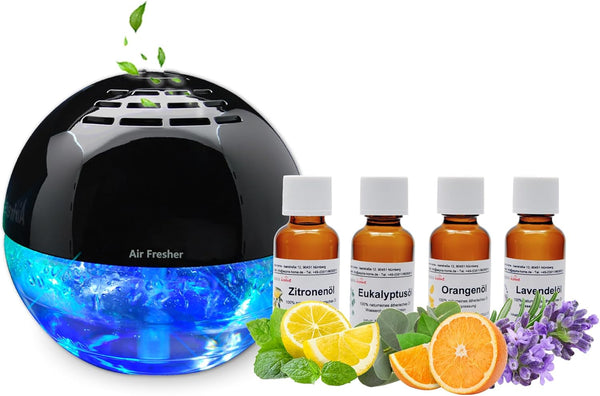 AirFresher mit Ionisator - Duftzerstäuber - inkl. 4 Duftöle Eukalyptus, Zitrone, Orange und Lavendel je 30ml