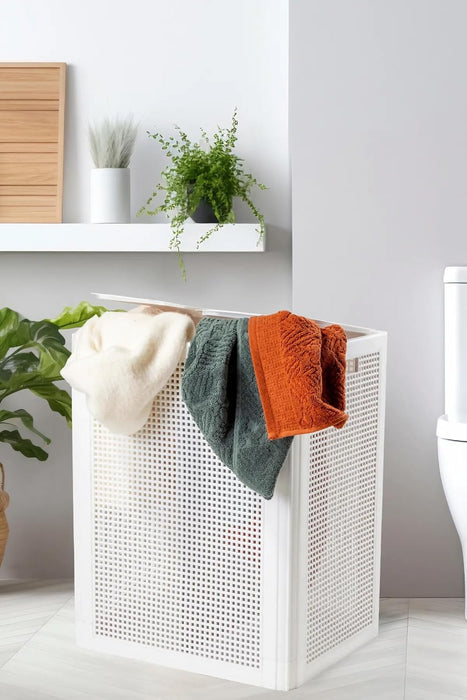 punkto. Smartdual Wäschekorb mit 2 Kammern – 84L – Wäschetrenner mit getrennten Deckeln – Moderner Wäschesammler mit Tragegriffen – Einfacher Aufbau – Weiß