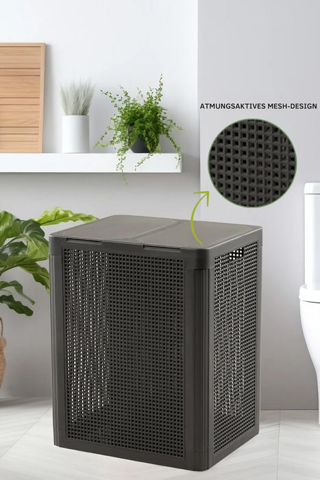 punkto. Smartdual Wäschekorb mit 2 Kammern – 84L – Wäschetrenner mit getrennten Deckeln – Moderner Wäschesammler mit Tragegriffen – Einfacher Aufbau – Anthrazit