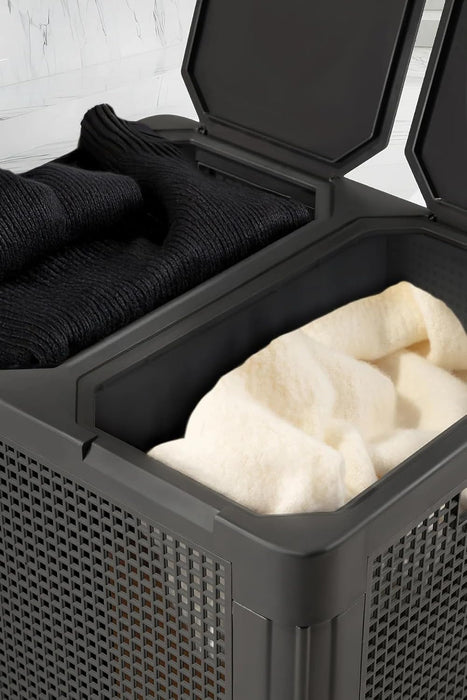 punkto. Smartdual Wäschekorb mit 2 Kammern – 84L – Wäschetrenner mit getrennten Deckeln – Moderner Wäschesammler mit Tragegriffen – Einfacher Aufbau – Anthrazit