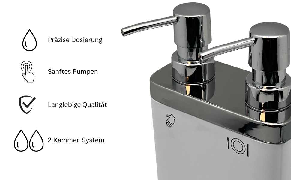 Aspira Home 2-in-1 Küchen Seifenspender mit Schwammhalter – Doppelkammer für Handseife & Spülmittel, herausnehmbare Schwammablage, 300 ml + 500 ml, Schwarz, Transparent Schwarz oder Weiß