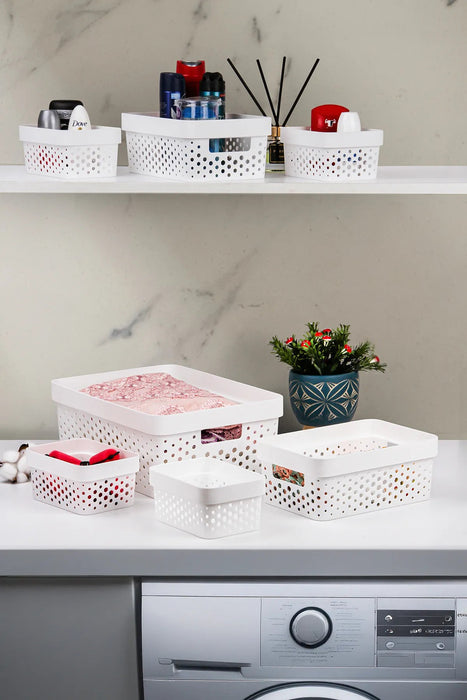 Aspira Home Aufbewahrungskörbe 7er Set – Hochwertige Kunststoffkörbe BPA-frei, stapelbar & nestbar – Modernes Design in Anthrazit, Weiß oder Sand – Für Bad, Küche & Haushalt