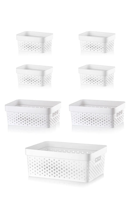 Aspira Home Aufbewahrungskörbe 7er Set – Hochwertige Kunststoffkörbe BPA-frei, stapelbar & nestbar – Modernes Design in Anthrazit, Weiß oder Sand – Für Bad, Küche & Haushalt