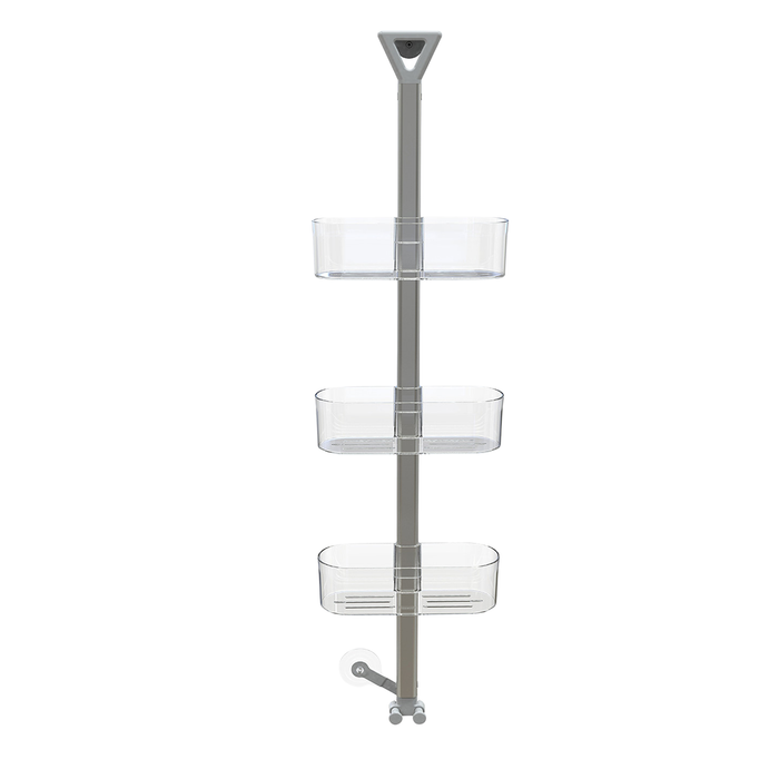 Aspira Home 3-stufiges Duschregal – Duschablage mit einzeln verstellbaren Ablagen, rostfreier Metallstange, Rasiererhalter, Spritzschutz & Haken, Weiß oder Transparent