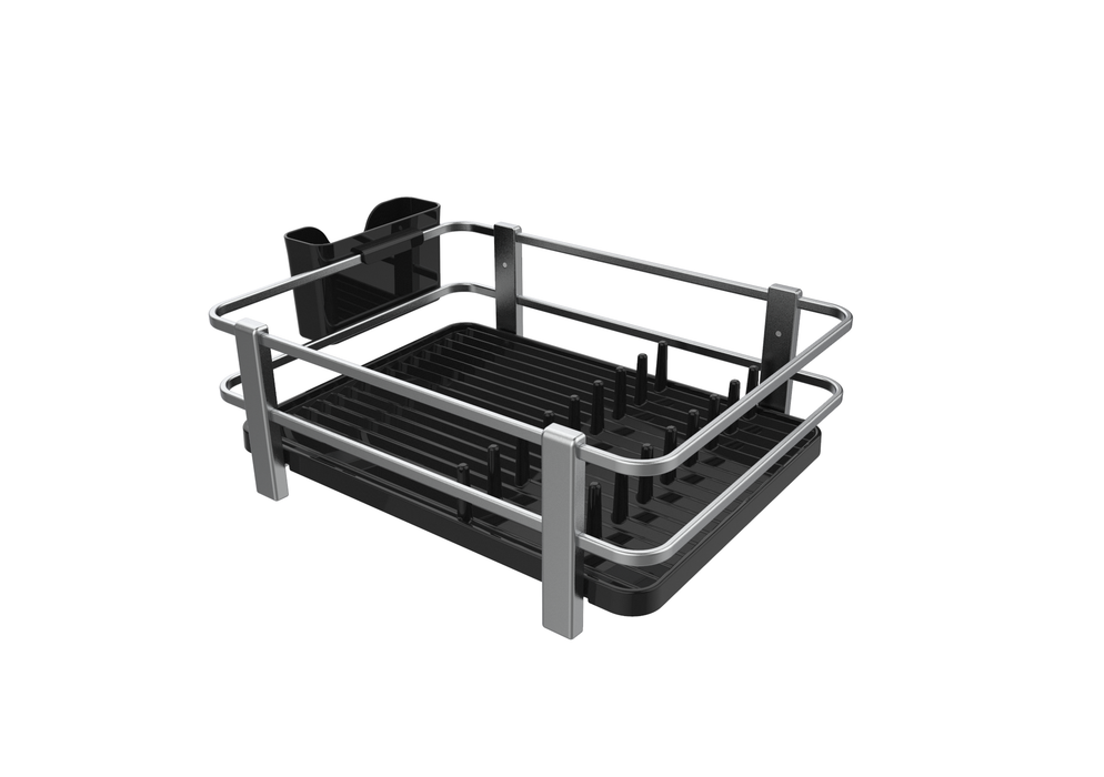 Aspira Home 3-teiliges Küchen Organizer Set – Abtropfgestell aus Aluminium & Kunststoff mit Löffelablage & Schwammhalter, rostfrei, Schwarz oder Weiß, 33 × 43 × 15 cm