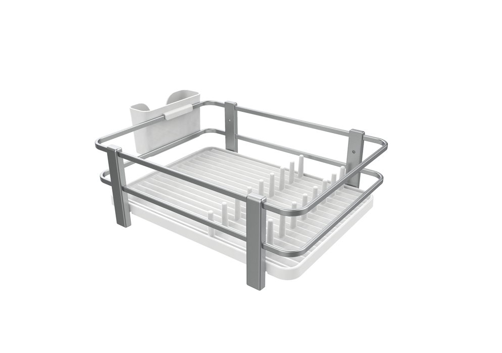 Aspira Home 3-teiliges Küchen Organizer Set – Abtropfgestell aus Aluminium & Kunststoff mit Löffelablage & Schwammhalter, rostfrei, Schwarz oder Weiß, 33 × 43 × 15 cm