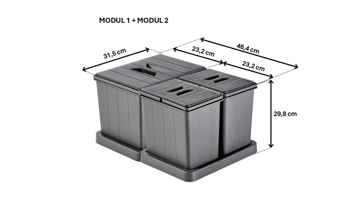 Aspira Modularer Mülleimer für Schublade, Abfallsammler „Müllomatic MODUL 1“ | Kunststoffbehälter mit montierbarer Basis | Volumen: 1x16L | Mülltrennsystem | Höhe 298mm (MODUL 1)