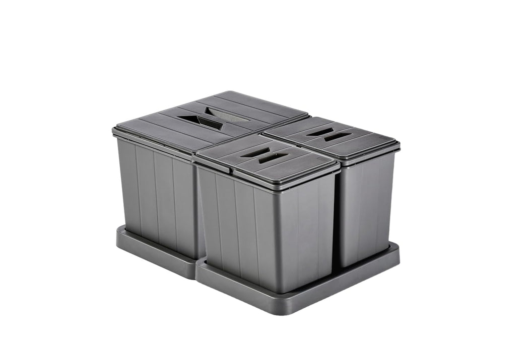 Modularer Mülleimer für Schublade, Abfallsammler „Müllomatic MODUL 1 + MODUL 2“ | Kunststoffbehälter mit montierbarer Basis | Volumen: 1x16L + 2x7,5L | Mülltrennsystem | Höhe 298mm (MODUL 1 + MODUL 2)