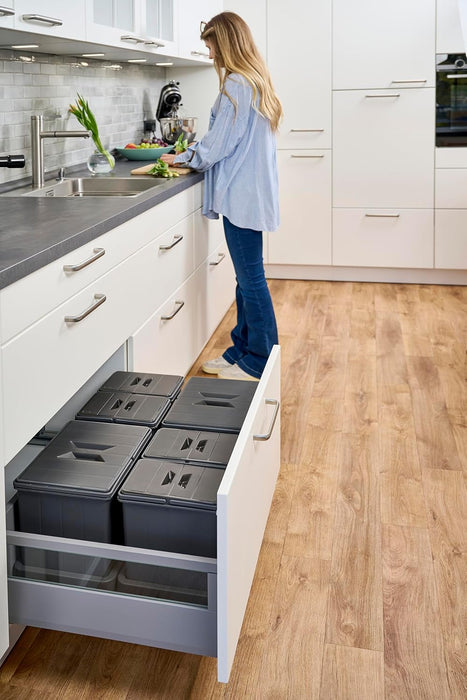 Aspira Modularer Mülleimer für Schublade, Abfallsammler „Müllomatic MODUL 1“ | Kunststoffbehälter mit montierbarer Basis | Volumen: 1x16L | Mülltrennsystem | Höhe 298mm (MODUL 1)
