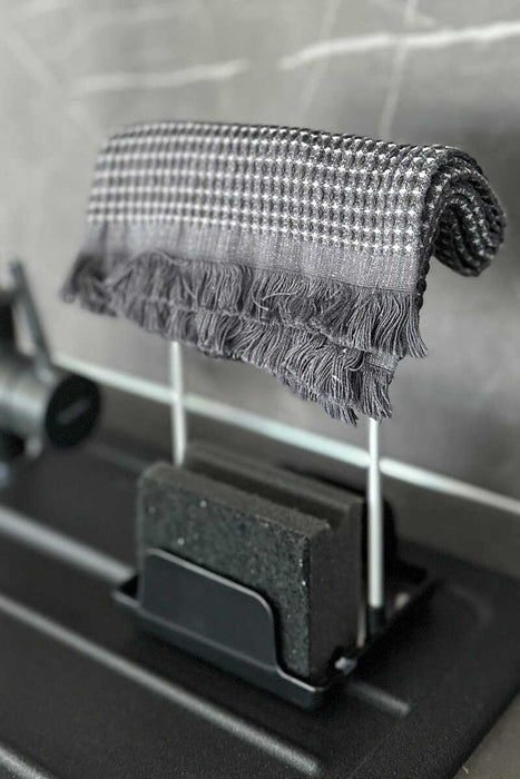 Aspira Home 3-teiliges Küchen Organizer Set – Abtropfgestell aus Aluminium & Kunststoff mit Löffelablage & Schwammhalter, rostfrei, Schwarz oder Weiß, 33 × 43 × 15 cm
