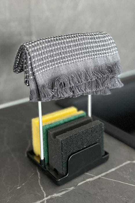 Aspira Home 3-teiliges Küchen Organizer Set – Abtropfgestell aus Aluminium & Kunststoff mit Löffelablage & Schwammhalter, rostfrei, Schwarz oder Weiß, 33 × 43 × 15 cm