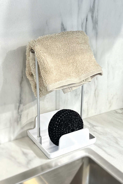 Aspira Home 3-teiliges Küchen Organizer Set – Abtropfgestell aus Aluminium & Kunststoff mit Löffelablage & Schwammhalter, rostfrei, Schwarz oder Weiß, 33 × 43 × 15 cm