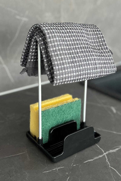 Aspira Home 3-teiliges Küchen Organizer Set – Abtropfgestell aus Aluminium & Kunststoff mit Löffelablage & Schwammhalter, rostfrei, Schwarz oder Weiß, 33 × 43 × 15 cm