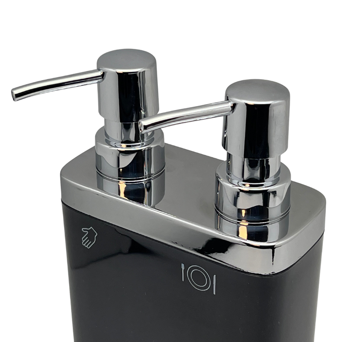 Aspira Home 2-in-1 Küchen Seifenspender mit Schwammhalter – Doppelkammer für Handseife & Spülmittel, herausnehmbare Schwammablage, 300 ml + 500 ml, Schwarz, Transparent Schwarz oder Weiß