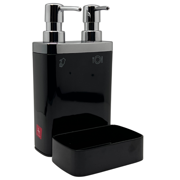 Aspira Home 2-in-1 Küchen Seifenspender mit Schwammhalter – Doppelkammer für Handseife & Spülmittel, herausnehmbare Schwammablage, 300 ml + 500 ml, Schwarz, Transparent Schwarz oder Weiß