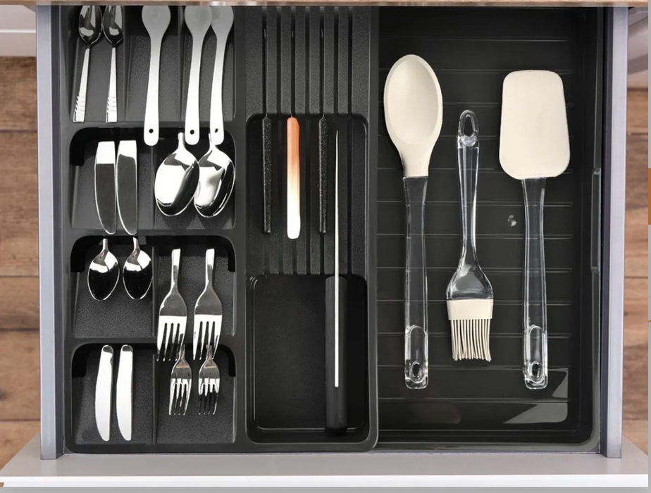 punkto. Verstellbarer Besteckkasten für Schubladen 30–50 cm – Ausziehbarer Besteck Organizer Anthrazit – Schubladeneinsatz Küche flexibel erweiterbar – Besteckhalter Kunststoff 40 x 6,5 cm