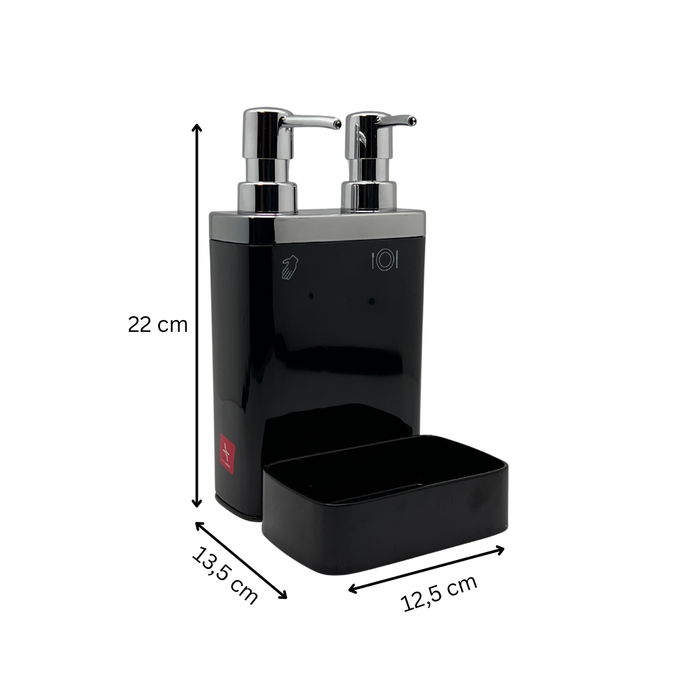 Aspira Home 2-in-1 Küchen Seifenspender mit Schwammhalter – Doppelkammer für Handseife & Spülmittel, herausnehmbare Schwammablage, 300 ml + 500 ml, Schwarz, Transparent Schwarz oder Weiß
