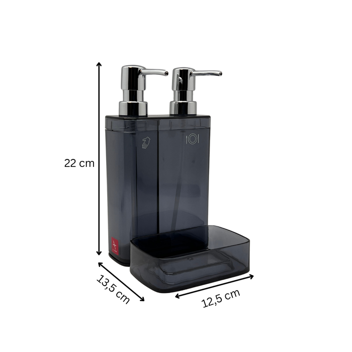 Aspira Home 2-in-1 Küchen Seifenspender mit Schwammhalter – Doppelkammer für Handseife & Spülmittel, herausnehmbare Schwammablage, 300 ml + 500 ml, Schwarz, Transparent Schwarz oder Weiß