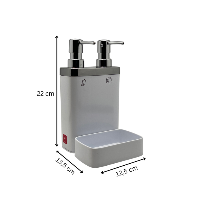 Aspira Home 2-in-1 Küchen Seifenspender mit Schwammhalter – Doppelkammer für Handseife & Spülmittel, herausnehmbare Schwammablage, 300 ml + 500 ml, Schwarz, Transparent Schwarz oder Weiß