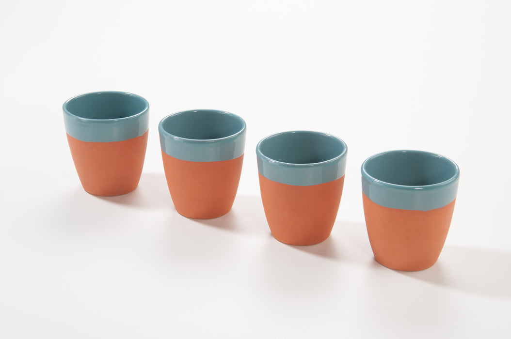 Aspira Home - Ton Flaschenkühler mit 4 Weinbechern - Türkis 330ml Natürlich/Glasiert - Weingenuss auf rustikale Art, handgemacht aus Ton
