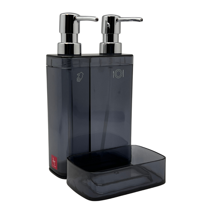 Aspira Home 2-in-1 Küchen Seifenspender mit Schwammhalter – Doppelkammer für Handseife & Spülmittel, herausnehmbare Schwammablage, 300 ml + 500 ml, Schwarz, Transparent Schwarz oder Weiß