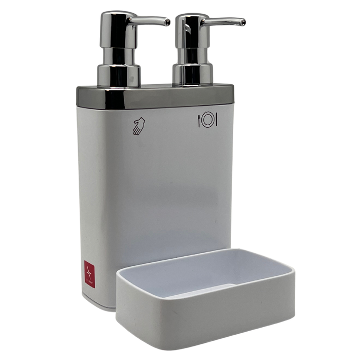 Aspira Home 2-in-1 Küchen Seifenspender mit Schwammhalter – Doppelkammer für Handseife & Spülmittel, herausnehmbare Schwammablage, 300 ml + 500 ml, Schwarz, Transparent Schwarz oder Weiß