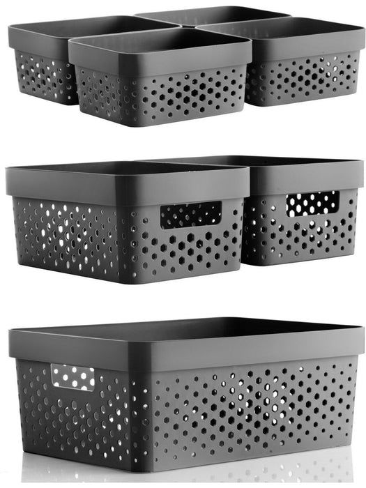 Aspira Home Aufbewahrungskörbe 7er Set – Hochwertige Kunststoffkörbe BPA-frei, stapelbar & nestbar – Modernes Design in Anthrazit, Weiß oder Sand – Für Bad, Küche & Haushalt