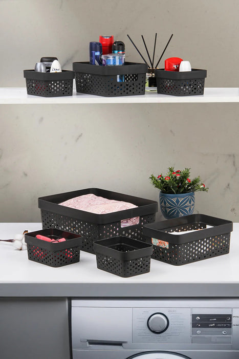 Aspira Home Aufbewahrungskörbe 7er Set – Hochwertige Kunststoffkörbe BPA-frei, stapelbar & nestbar – Modernes Design in Anthrazit, Weiß oder Sand – Für Bad, Küche & Haushalt