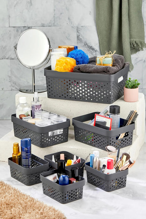 Aspira Home Aufbewahrungskörbe 7er Set – Hochwertige Kunststoffkörbe BPA-frei, stapelbar & nestbar – Modernes Design in Anthrazit, Weiß oder Sand – Für Bad, Küche & Haushalt