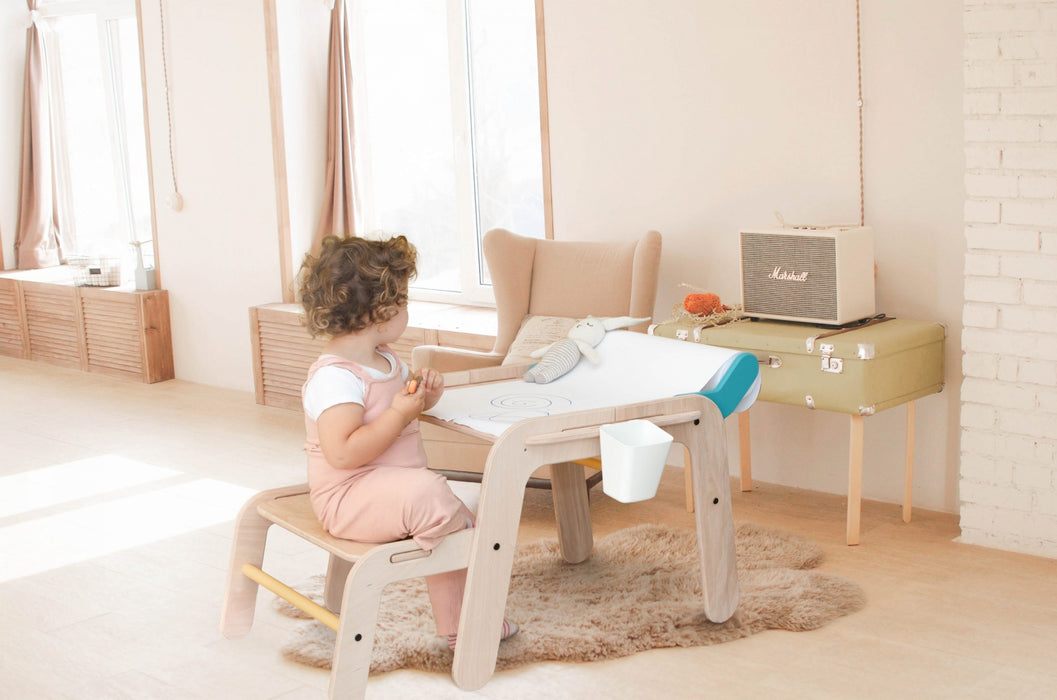 Mamatoyz Massa Spiel- und Maltisch aus Holz mit Papierrolle – Kinderschreibtisch für kreative Ideen
