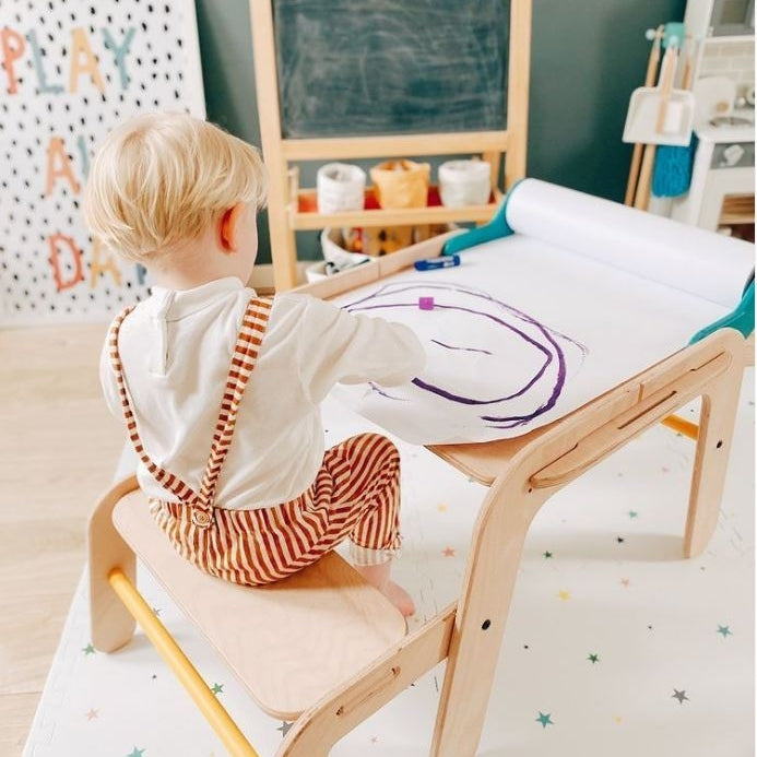 Mamatoyz Massa Spiel- und Maltisch aus Holz mit Papierrolle – Kinderschreibtisch für kreative Ideen