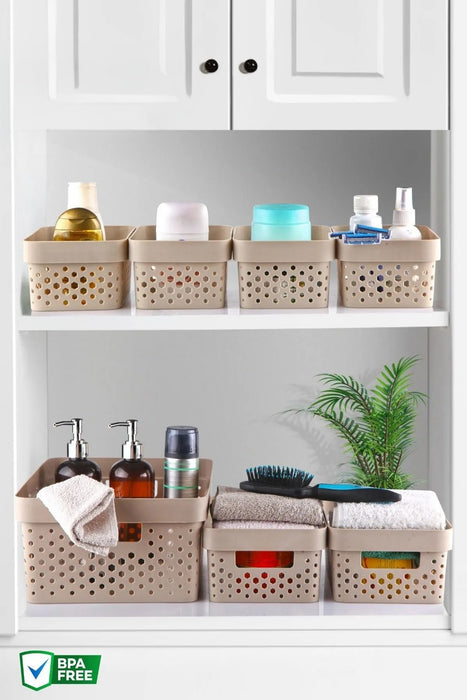 Aspira Home Aufbewahrungskörbe 7er Set – Hochwertige Kunststoffkörbe BPA-frei, stapelbar & nestbar – Modernes Design in Anthrazit, Weiß oder Sand – Für Bad, Küche & Haushalt